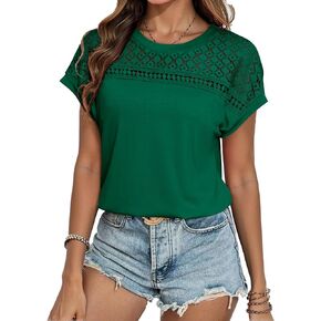 Glamaker Womens Tshirts Summer Casual Tops Trendy Short Sleeve Crewneck Knitted Dressy Fashion Tee Tunic Blouses