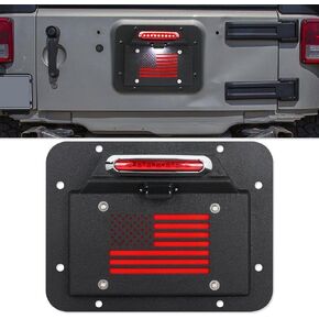 LUYWTE Spare Tire Delete License Plate Relocation W/Plate Illuminate Light&Third Brake Light Fit 2007-2018 Wrangler JK/JKU, Black
