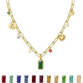 14k Gold Plated Necklace for Women Trendy Birthstone Necklace for Women Green Cubic Zirconia Pendant Charm Necklaces Birthday Gifts Waterproof Jewelry