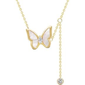 Dainty Butterfly Necklace for Women, 925 Sterling Silver Gold Plated with Colorful Shell Inlay, Feminine Jewelry for Layering and Confidence, Gift for Her