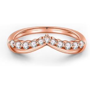 نطاقات زفاف Moosea المنحنية Moissanite للنساء ، الذهب الأبيض 14K ، D Color VVS1 Clarity Lab التي تم إنشاؤها حلقات مويسانيت ، حلقات شيفرون قابلة للتكديس