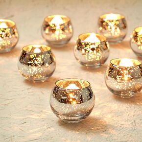 Homemory 12 Pcs Gold Votive Candle Holders, Round Mercury Glass Candle Holder, Tealight Candle Holders for Table Centerpieces, Baby Shower,Anniversary, Wedding, Home Decor, Halloween, Christmas