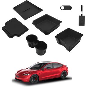 7PCS Center Console Organizer Fit for Tesla Model 3 Accessories 2025 2024 New Highland for Model Y Juniper 2026 2025 Refresh Cup Holder Insert Armrest Hidden Storage Box Tray