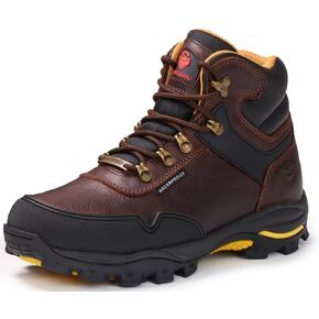 SUREWAY Men's 6" Soft/Steel Toe Heavy Duty Waterproof Work Boot - Leather,Lace Up,Oil/Slip Resistant Dual-Density Comfortable EH Construction Industrial Ankle Safety Men Work Boots,Roofing, Hunting