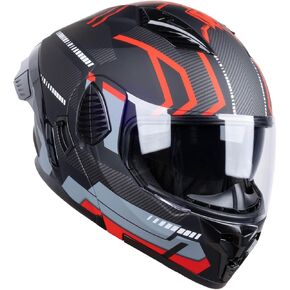 Full Face Modular Motorcycle Helmets Dual Visor Flip up DOT Approved Racing Street Bike Motocross Helmet for Adults (Matt Black/Red, Large)