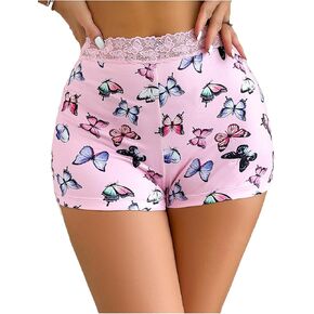 SweatyRocks Women's Boyshorts Panties Cute Graphic High Waisted Lace Trim Underwear Shorts