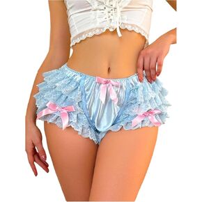 Oyoangle Women's Bow Lace Trim Satin Boyshorts Layered Boxer Boxer Banties