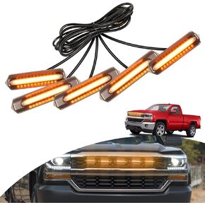 LED Grille Lights Fits for 2016 2017 2018 Chevy Silverado 1500 Accessories Front Bumper Grill Insert Light Fit for Custom WT LT LS OEM 23383604 23380362 (Amber)