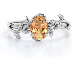 10K 14K 18K Gold Vine Gemstone Rings 1ct Oval Gemstone Leaf Rings for Women Leaf Design Engagement Rings Best Gift for Christmas Anniversary Birthday