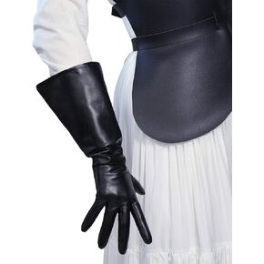 DooWay Women's Black Real Leather Gloves TECH Touchscreen Imported Lambskin Gauntlet Wide Sleeves for Dress Driving Costumes