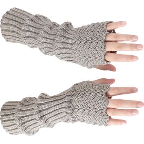 Tavaleu Arm Warmers Fingerless Gloves for Women, Winter Warm Thumb Hole Mittens Knitted Arm Sleeves, Long Fingerless Gloves