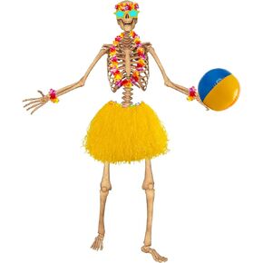 7 Pcs 12 ft Skeleton Summer Accessories, Hawaiian Skeleton Clothing Costume Beach Ball Skelly Costume for Festival Sandbeach