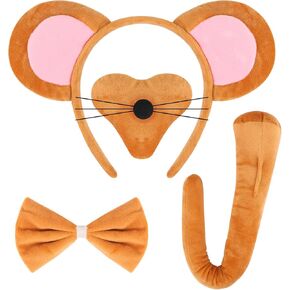 EVERMARKET 4 Pcs Mouse Ears Headband,Rat Costume Kit Rat Ear Headband Halloween Christmas Festival Party Cosplay Accessory