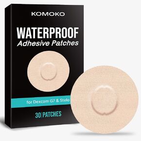Komoko Over Patches for Dexcom G7 (30 Pack), Waterproof & Sweatproof Sensor Covers for CGM, Hypoallergenic Overpatch Compatible with Dexcom G7 & Stelo, Skin-Friendly