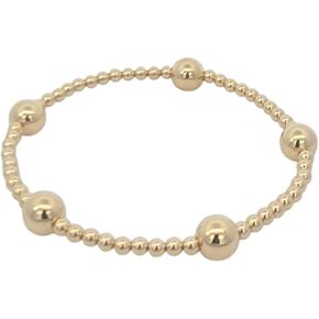 14kt Gold Filled Tarnish-Free Beaded Stretch Bracelet for Women - Elegant 3mm and 7mm Beads