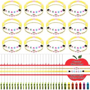 24Pcs Teacher Appreciation Gifts Teacher Charm Bracelets Clay Heishi Beaded Bracelets for Women Graduation End of Year Thank You Gifts Christmas Gifts for Teachers