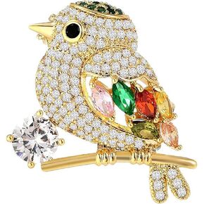 14K Gold Magpie Bird Brooch - Moissanite-Encrusted, Trendy Crystal Boutonniere on a Branch, Stylish Cardigan Accessory, Ideal Gift for Fashion Lovers
