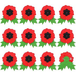 12 Pcs Poppy Felt Flower Brooch Pins for Veterans Day Memorial Day - Handmade Red Poppies Lapel Pins for Women Men - Lest We Forget Decoration