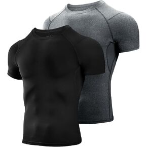 Niksa Men's Compression Shirts 2 Pack, Short Sleeve Athletic Compression Tops Cool Dry Workout T Shirt in Kuwait