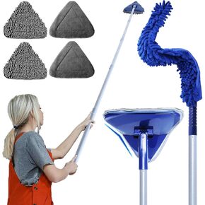 Wall Cleaner Mop with Fan Duster, BAFEZOZE Baseboard Cleaner Tool with Long Handle 82", Floor Cleaner for Mopping Long Dusters for Cleaning, 1 Ceiling Fan Cleaner Duster 4 Replacement Pads