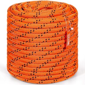 VEVOR Double Braided Polyester Rope, 1/2 in x 120 ft, 48 Strands, 8000 LBS Breaking Strength Outdoor Rope, Arborist Rigging Rope for Rock Hiking Camping Swing Rappelling Rescue, Orange/Black