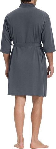 SIORO Mens Waffle Knit Robe, Short Lightweight Bathrobe with Pockets & 3/4 Sleeves, Kimono Loungewear for Spa & Shower in Saudi Arabia