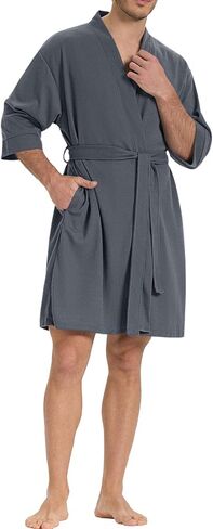 SIORO Mens Waffle Knit Robe, Short Lightweight Bathrobe with Pockets & 3/4 Sleeves, Kimono Loungewear for Spa & Shower in Saudi Arabia