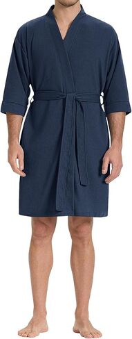 SIORO Mens Waffle Knit Robe, Short Lightweight Bathrobe with Pockets & 3/4 Sleeves, Kimono Loungewear for Spa & Shower in Saudi Arabia