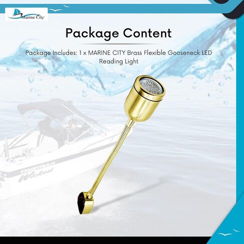 MARINE CITY Brass Flexible Gooseneck LED Cabin Reading Light with Shade | Diameter 1-7/16 Inches | Ideal for Marines, Boats, Yachts, Ships - 2 Pcs in Saudi Arabia