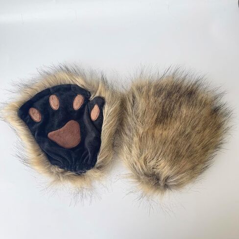 Therian mask and Tail Animal Costume Set with Cat Ears Therian Paws Fluffy Faux Fur Boots for Women Halloween Cosplay in Saudi Arabia