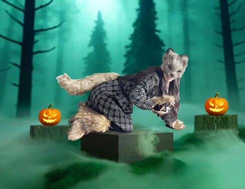 Therian mask and Tail Animal Costume Set with Cat Ears Therian Paws Fluffy Faux Fur Boots for Women Halloween Cosplay in Saudi Arabia