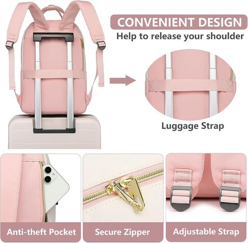 Laptop Backpack Women Work Bags - 15.6 inch Travel Backpack with USB Charger College Bookbag Waterproof Business Computer Backpack Anti-theft Casual Work Backpacks for Women Nurse Teacher Beige-Pink in Saudi Arabia