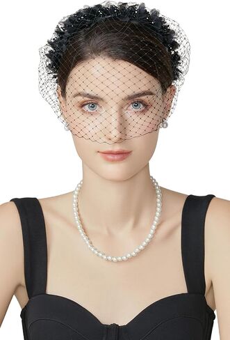 BABEYOND Mesh Veil Headband for Women - Tea Party 1920s Fascinator Face Veil Headpiece for Bridal Wedding in Kuwait