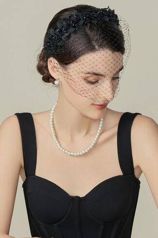 BABEYOND Mesh Veil Headband for Women - Tea Party 1920s Fascinator Face Veil Headpiece for Bridal Wedding in Kuwait