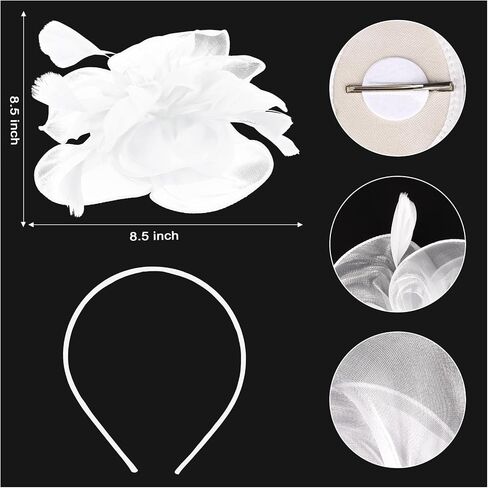 CURASA 4PCS Fascinators Hat for Women Flower Tea Party with Lace Gloves Pearl Necklace Earrings Feather Derby Hat in Saudi Arabia