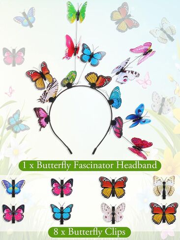 Zeyune Butterfly Bascinators Hat مع 8 دبابيس شعر شاي مونارك شاي حفلة الفراشة التاج. in Kuwait