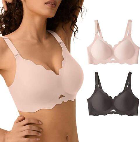 Wireless Bras for Women No Underwire, Seamless Comfortable Bralettes, Wavy V Neck, Padded T-Shirt Bra in Saudi Arabia