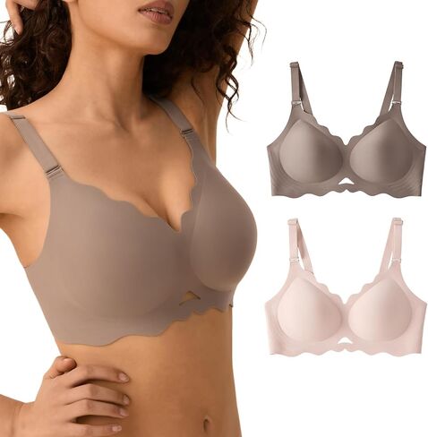 Wireless Bras for Women No Underwire, Seamless Comfortable Bralettes, Wavy V Neck, Padded T-Shirt Bra in Saudi Arabia
