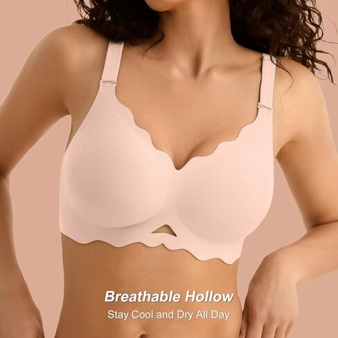 Wireless Bras for Women No Underwire, Seamless Comfortable Bralettes, Wavy V Neck, Padded T-Shirt Bra in Saudi Arabia