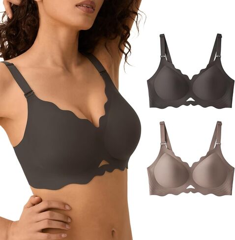 Wireless Bras for Women No Underwire, Seamless Comfortable Bralettes, Wavy V Neck, Padded T-Shirt Bra in Saudi Arabia
