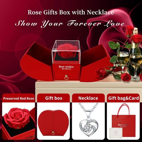 Valentine's Day Gift, Save Rose Necklace for Girlfriend, Rose Box, Rose Necklace, Gift for Girlfriend Mom Sister, Forever Rose, Eternal Rose, Gift for Her in Saudi Arabia