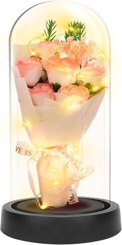 Preserved Flower Gift for Women for Mom Preserved Rose in Glass Dome Eternal Roses with LED Light Women Gifts Idea for Her Mom Wife Grandma as Anniversary Birthdays Gift (Pink) in Saudi Arabia