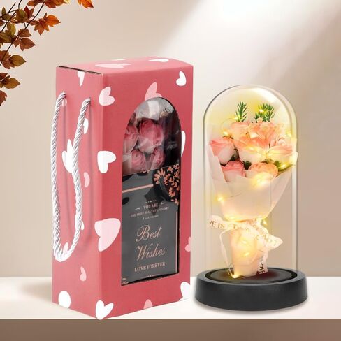 Preserved Flower Gift for Women for Mom Preserved Rose in Glass Dome Eternal Roses with LED Light Women Gifts Idea for Her Mom Wife Grandma as Anniversary Birthdays Gift (Pink) in Saudi Arabia
