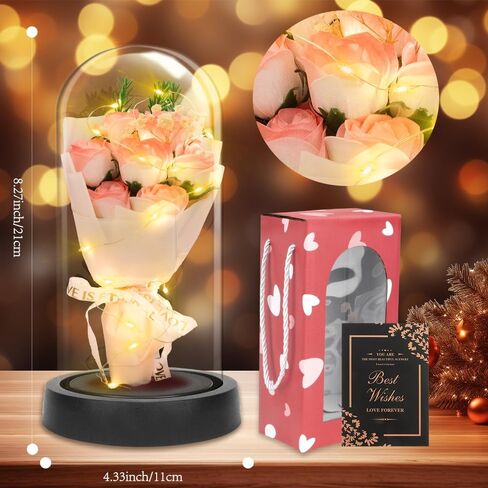 Preserved Flower Gift for Women for Mom Preserved Rose in Glass Dome Eternal Roses with LED Light Women Gifts Idea for Her Mom Wife Grandma as Anniversary Birthdays Gift (Pink) in Saudi Arabia