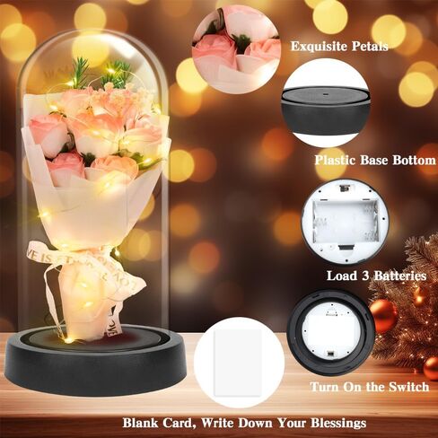 Preserved Flower Gift for Women for Mom Preserved Rose in Glass Dome Eternal Roses with LED Light Women Gifts Idea for Her Mom Wife Grandma as Anniversary Birthdays Gift (Pink) in Saudi Arabia