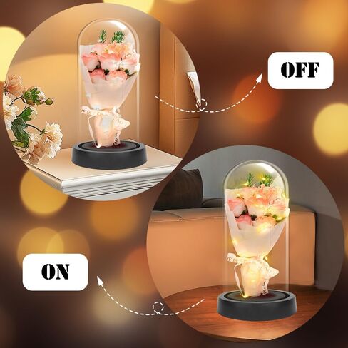 Preserved Flower Gift for Women for Mom Preserved Rose in Glass Dome Eternal Roses with LED Light Women Gifts Idea for Her Mom Wife Grandma as Anniversary Birthdays Gift (Pink) in Saudi Arabia