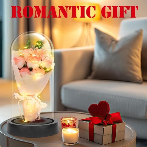Preserved Flower Gift for Women for Mom Preserved Rose in Glass Dome Eternal Roses with LED Light Women Gifts Idea for Her Mom Wife Grandma as Anniversary Birthdays Gift (Pink) in Saudi Arabia