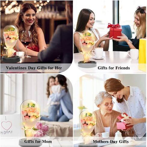 Preserved Flower Gift for Women for Mom Preserved Rose in Glass Dome Eternal Roses with LED Light Women Gifts Idea for Her Mom Wife Grandma as Anniversary Birthdays Gift (Pink) in Saudi Arabia
