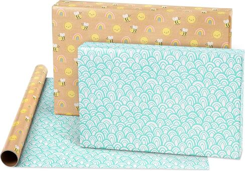 American Greetings 175 قدم مربع ورق تغليف قابل للعكس لاستحمام الأطفال، وأعياد ميلاد الأطفال وجميع المناسبات، وأقواس قزح والقلوب (لفة واحدة، 30 بوصة × 70 قدم) in Saudi Arabia