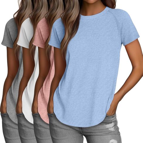 Huukeay 4 Pack Women's Short Sleeve T Shirts ، Crewneck غير الرسمي Raglan Tee Tee Summer Summer Sumpt in Kuwait